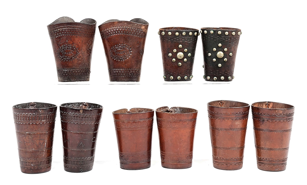 FIVE (5) PAIR OF MAKER-MARKED LEATHER COWBOY CUFFS