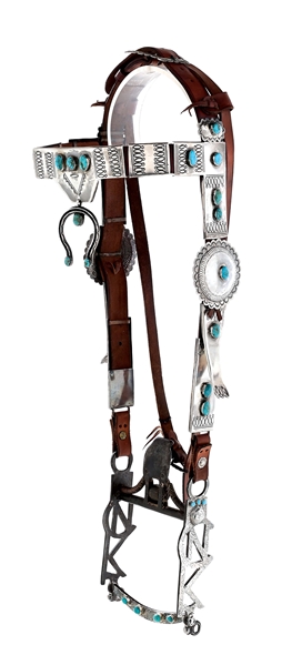 NAVAJO SILVER AND TURQUOISE BRIDLE