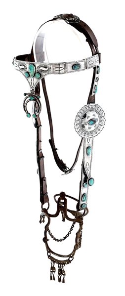 NAVAJO STERLING SILVER AND TURQUOISE BRIDLE