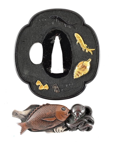 LOT OF 2: FISH THEMED TSUBA & MENUKI.