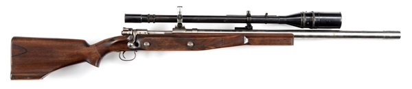 (C) MASSIVE BENCH REST RIFLE BUILT ON AN FN MAUSER ACTION WITH 24X UNERTL SCOPE.