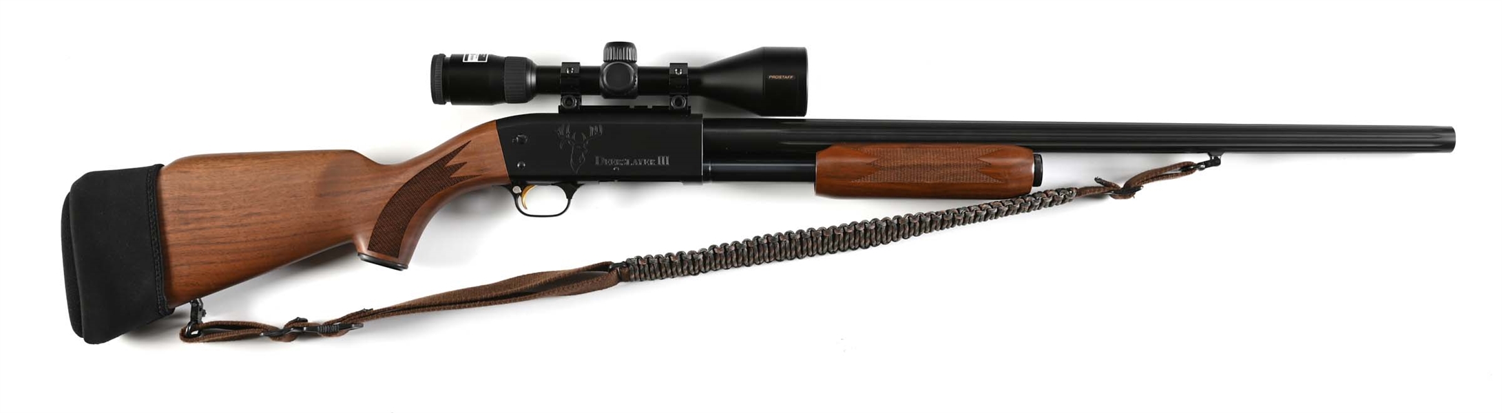 (M) ITHACA MODEL 37 DEER SLAYER III SLIDE ACTION RIFLED SHOTGUN.