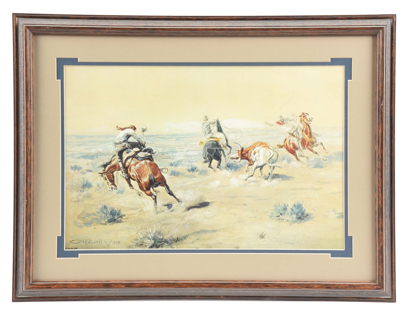 VINTAGE CHARLIE RUSSELL WESTERN PRINT. 