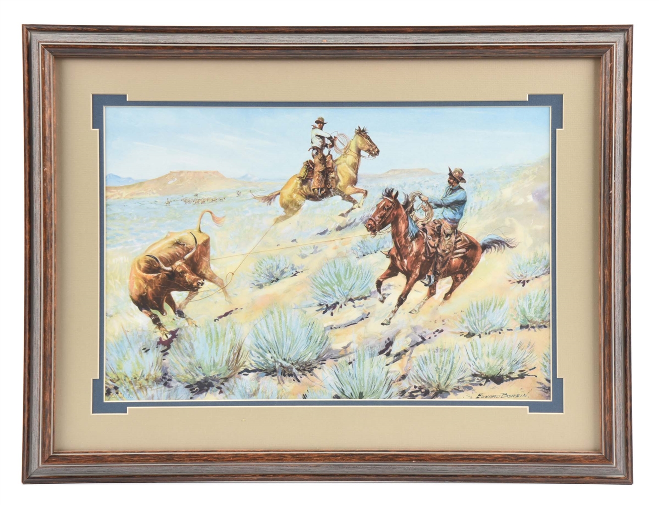 STEER ROPING PRINT BY EDWARD BOREIN (1872-1945).