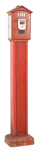 GAMEWELL FIRE ALARM CALL BOX ON PEDESTAL BASE. 