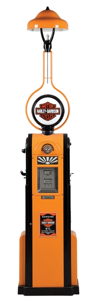 WAYNE MODEL #60 GAS PUMP RESTORED IN HARLEY DAVIDSON WITH ISLAND LIGHTER ATTACHMENT. 