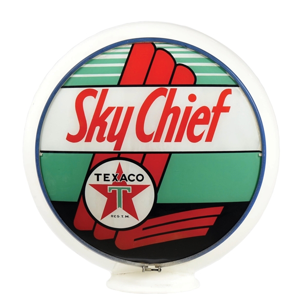 TEXACO SKY CHIEF GASOLINE COMPLETE 13.5" GLOBE ON GILLCO MILK GLASS BODY. 