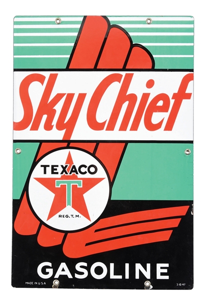 TEXACO SKY CHIEF GASOLINE PORCELAIN PUMP PLATE. 