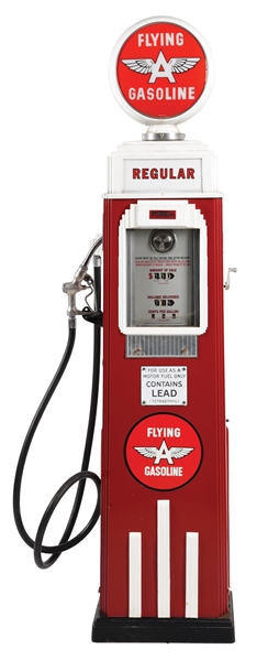 TOKHEIM MODEL #36B GAS PUMP RESTORED IN FLYING A GASOLINE. 