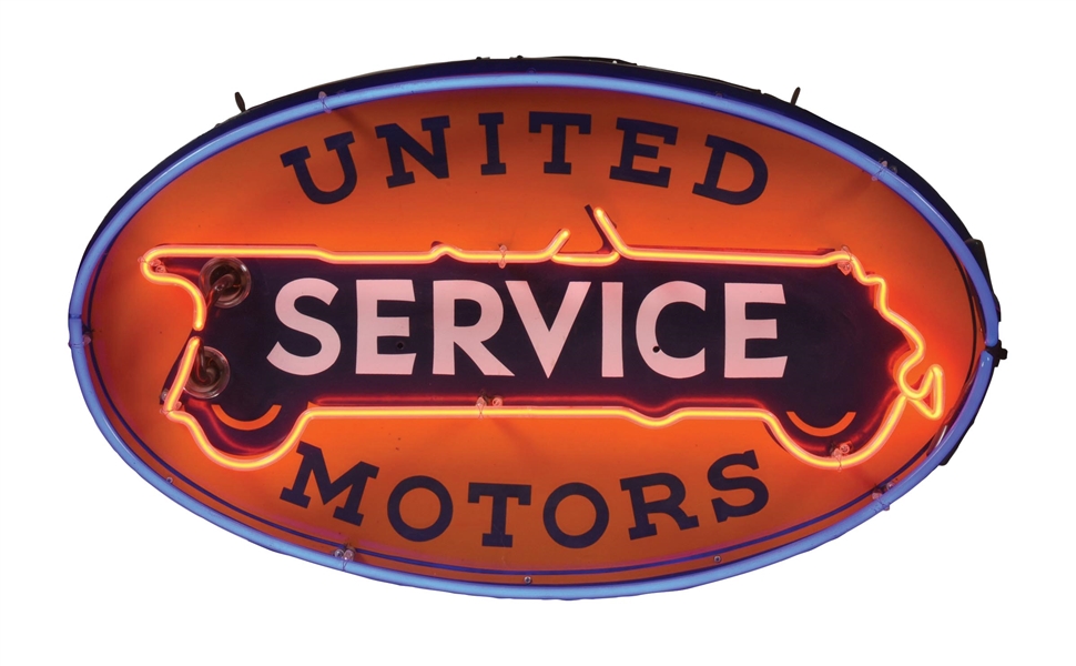 REPRODUCTION UNITED MOTORS SERVICE PORCELAIN NEON SIGN. 