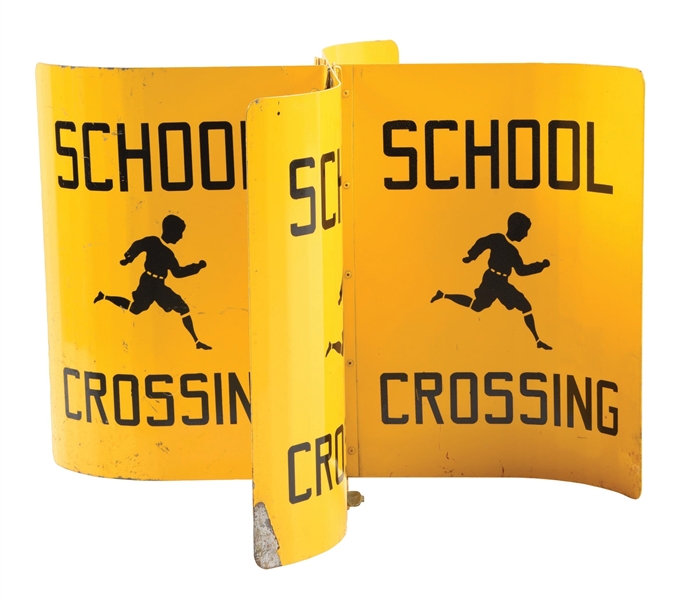 3-D ROTATING SCHOOL CROSSING METAL SIGN. 