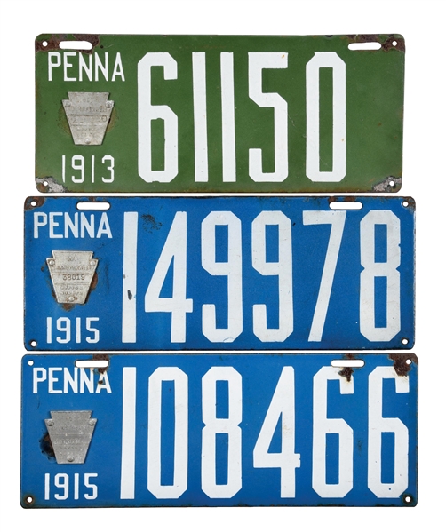 COLLECTION OF 3: PORCELAIN PENNSLYVANIA LICENSE PLATES.