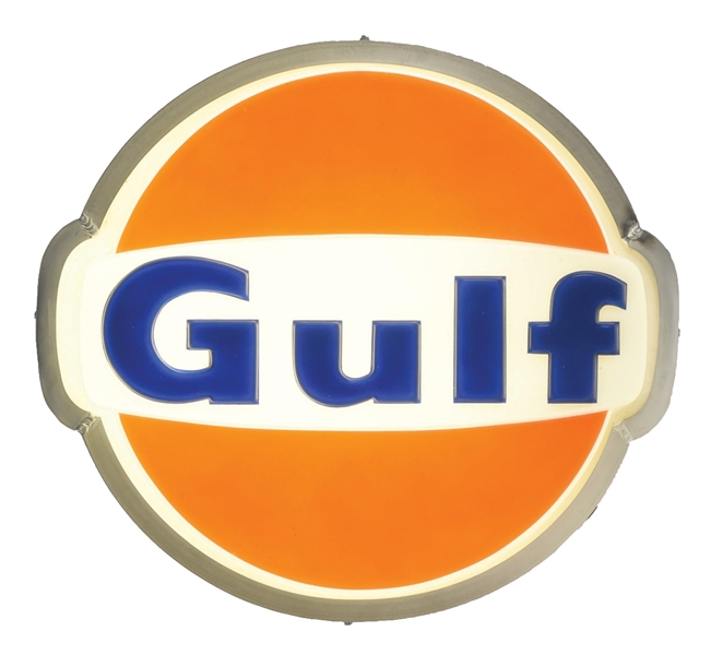 N.O.S. GULF GASOLINE PLASTIC LIGHT UP SERVICE STATION SIGN. 