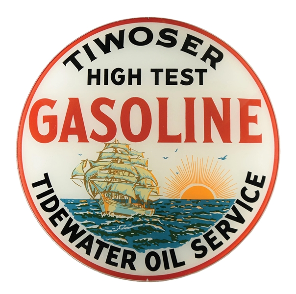 TIWOSER HIGH TEST GASOLINE 15" SINGLE GLOBE LENS W/ SHIP GRAPHIC.