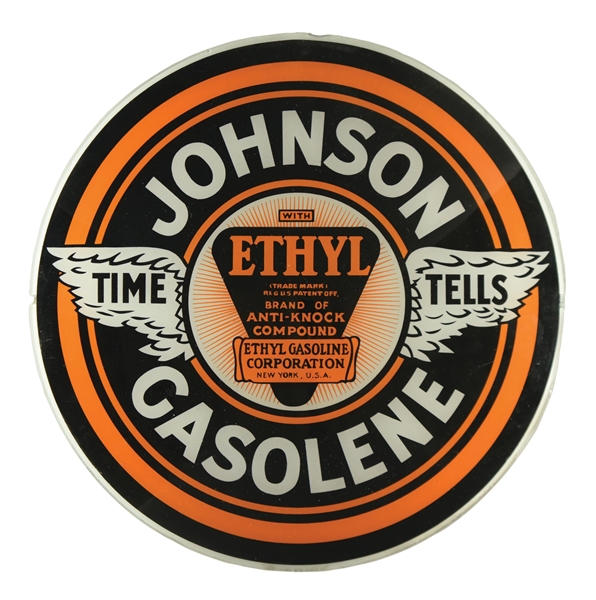 JOHNSON ETHYL GASOLENE SINGLE 13.5" GLOBE LENS W/ WING GRAPHICS. 