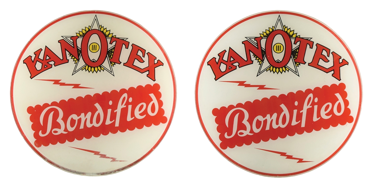 SET OF TWO: KANOTEX BONDIFIED GASOLINE 13.25" GLOBE LENSES. 