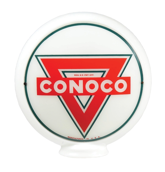 CONOCO GASOLINE COMPLETE 13.5" GLOBE ON NARROW MILK GLASS BODY. 