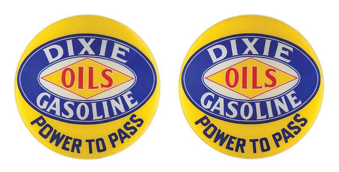 SET OF 2: DIXIE "POWER TO PASS" GASOLINE 13.25" GLOBE LENSES. 