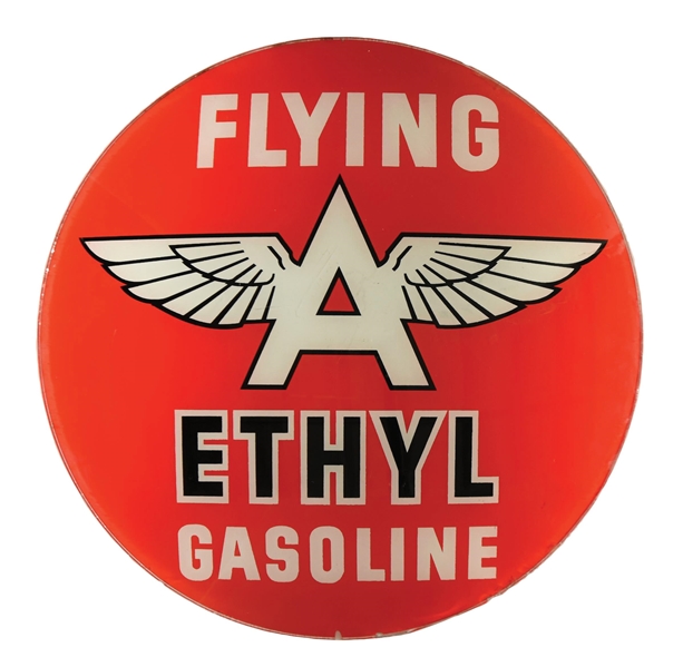 FLYING A ETHYL GASOLINE SINGLE 15" GLOBE LENS W/ WINGED A GRAPHIC. 