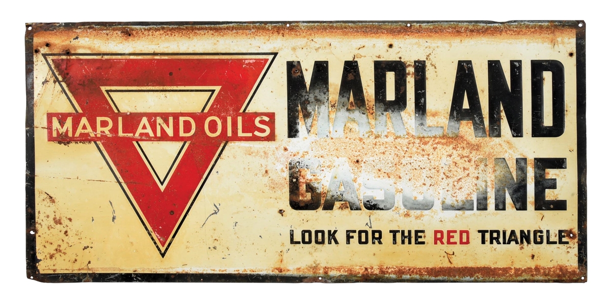 TIN MARLAND OILS AND GASOLINE SIGN. 