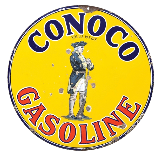 CONOCO GASOLINE PORCELAIN SIGN W/ MINUTEMAN GRAPHIC. 