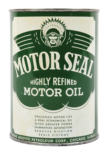 MOTOR SEAL MOTOR OIL ONE QUART CAN W/ NATIVE AMERICAN GRAPHIC. 