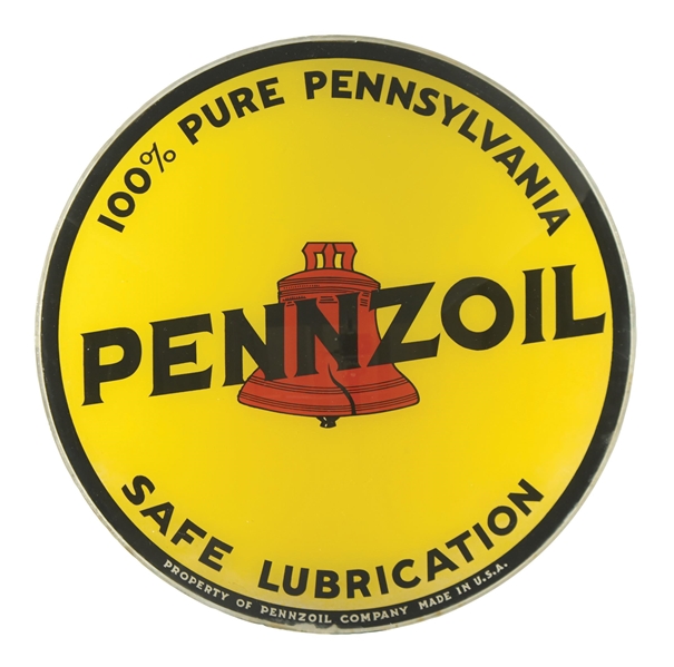 PENNZOIL "SAFE LUBRICATION" MOTOR OIL 15" GLOBE LENS W/ BELL GRAPHIC. 