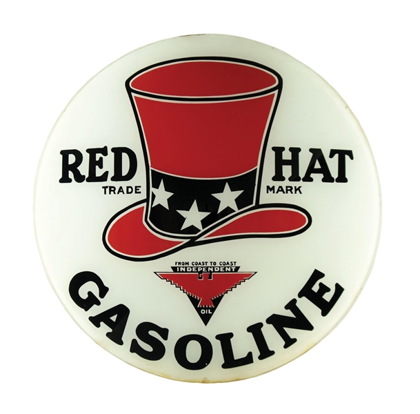 RED HAT GASOLINE SINGLE 15" GLOBE LENS W/ HAT & THUNDERBIRD GRAPHIC. 