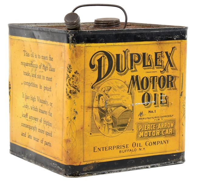 DUPLEX MOTOR OIL ONE GALLON SQUARE CAN W/ WOMAN & CAR GRAPHIC. 