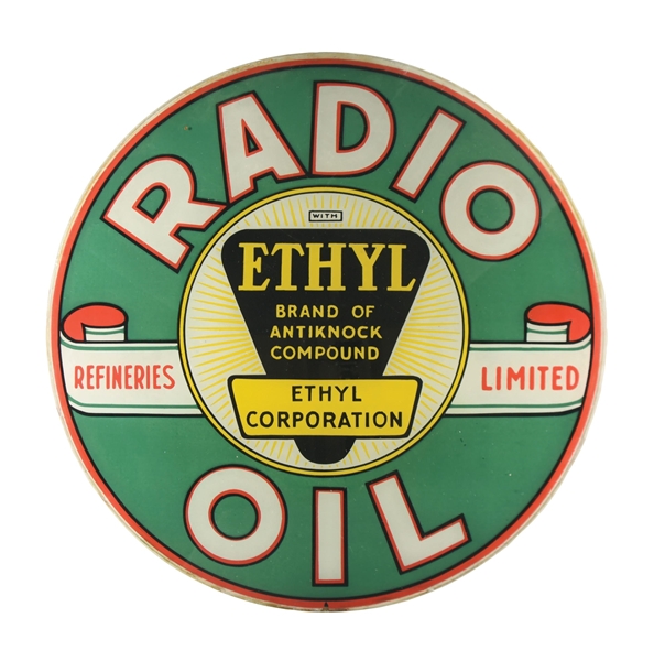 RADIO OIL SINGLE 15" GLOBE LENS W/ ETHYL BURST GRAPHIC. 