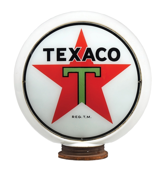 TEXACO GASOLINE COMPLETE 13.5" GLOBE ON MILK GLASS BODY W/ SCREW BASE. 