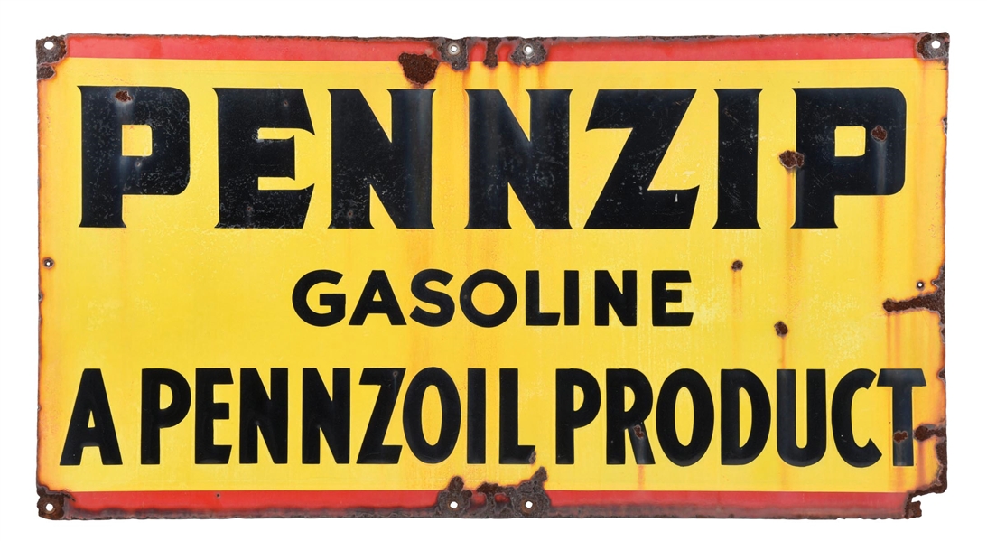 PENNZIP GASOLINE PORCELAIN SIGN.