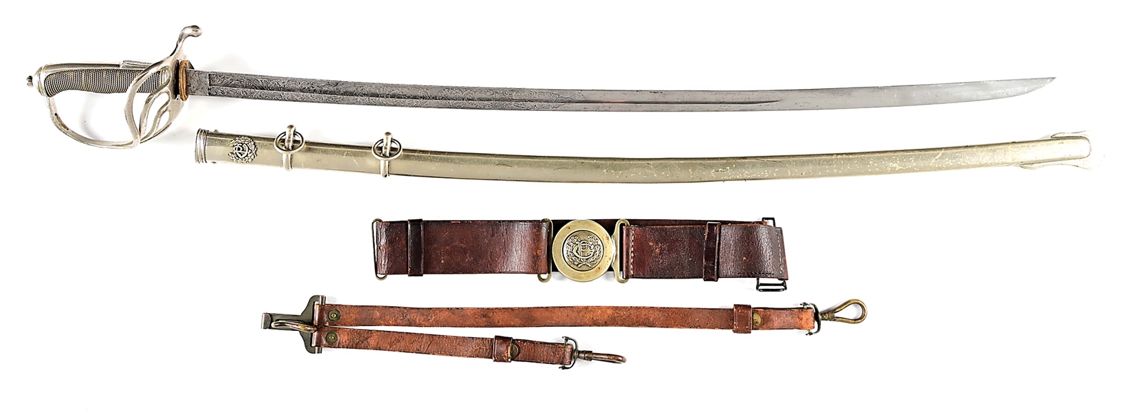 LOT OF 2: M1902 PHILIPPINE CONSTABULARY OFFICERS SWORD WITH TYPE 3 PHILIPPINE CONSTABULARY OFFICERS BELT.