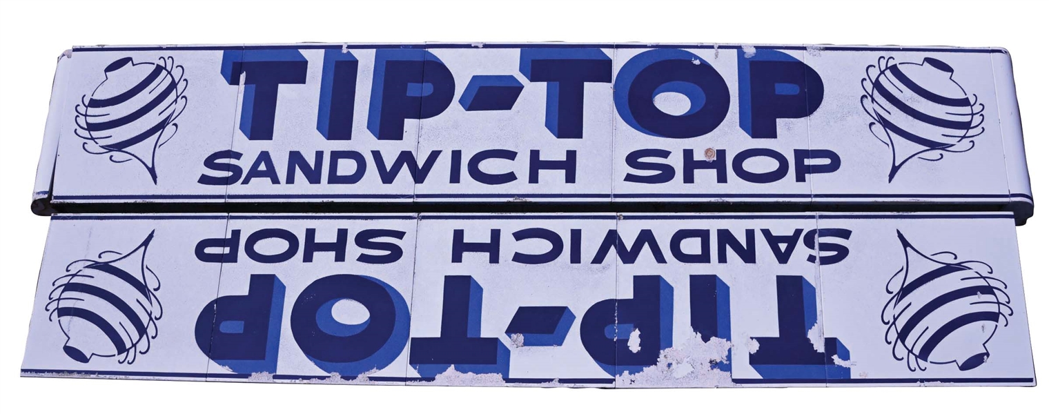 TIP-TOP SANDWICH SHOP DOUBLE-SIDED BULLNOSE PORCELAIN SIGN