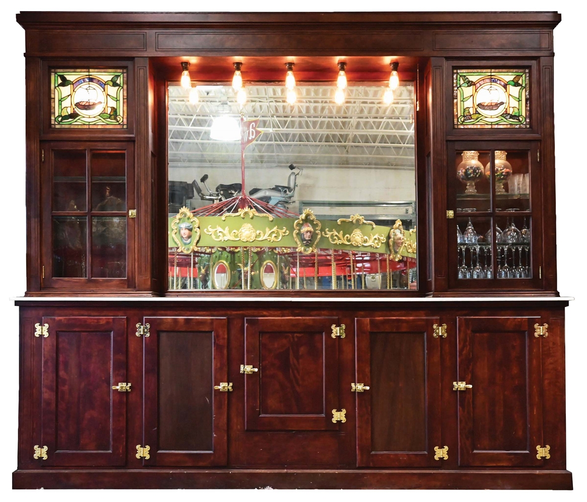 BEAUTIFUL BACK BAR WITH SAIL BOAT STAINED GLASS