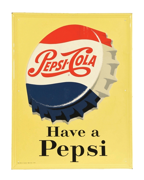 SELF FRAMED TIN PEPSI-COLA "HAVE A PEPSI" SIGN