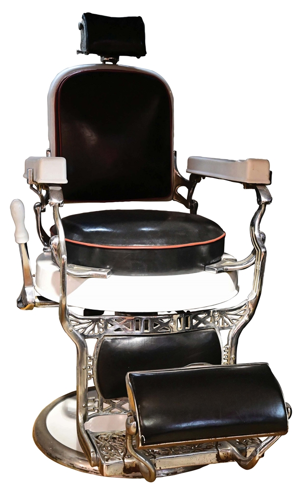 ROUND SEAT PORCELAIN KOKEN BARBER CHAIR W/ CHILD SEAT