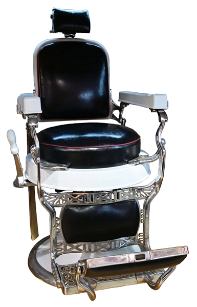 ROUND SEAT PORCELAIN KOKEN BARBER CHAIR W/ CHILD SEAT