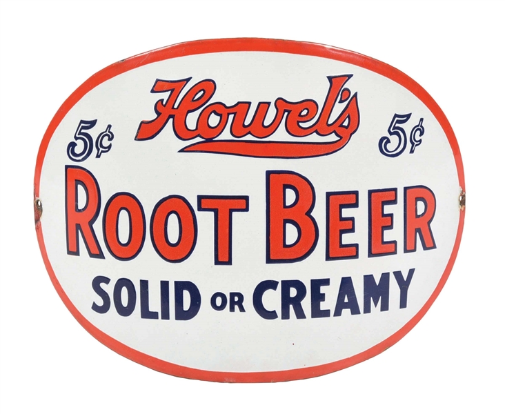 HOWELS ROOT BEER CURVED PORCELAIN DISPENSER SIGN