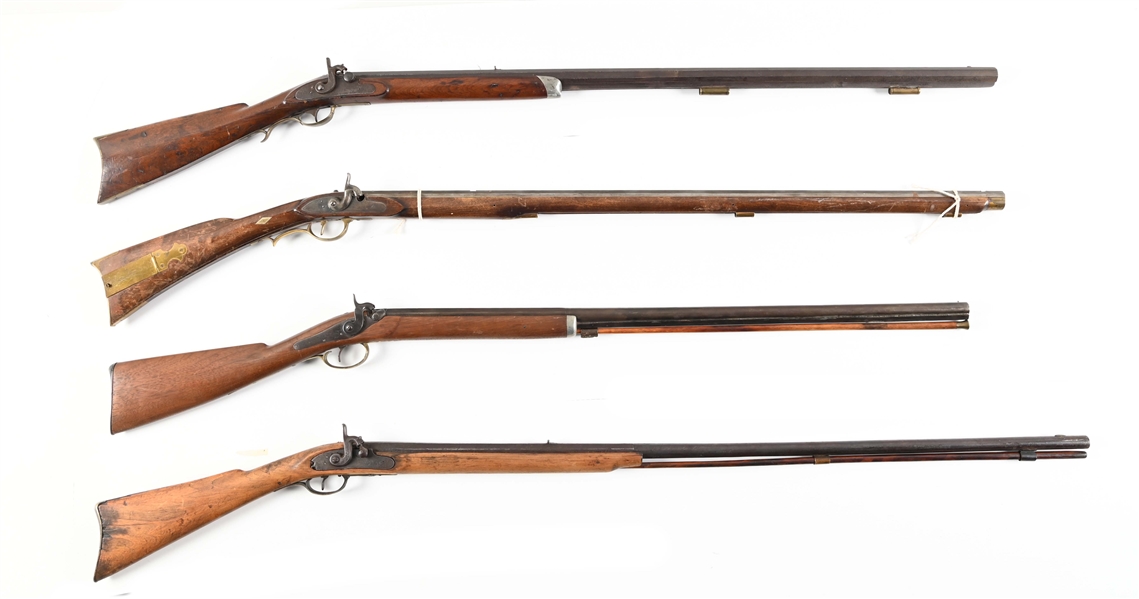 (A) LOT OF FOUR: PERCUSSION RIFLES AND FOWLER