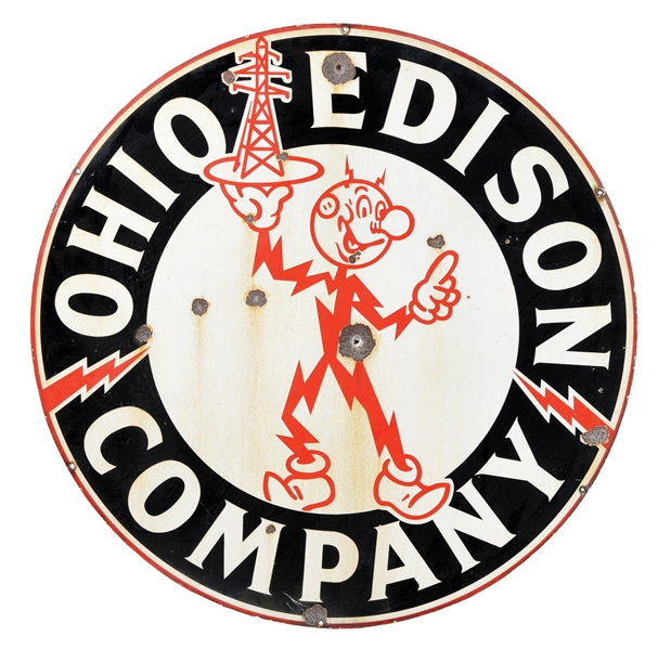 OHIO EDISON COMPANY PORCELAIN SIGN W/ REDDY KILOWAT GRAPHIC. 