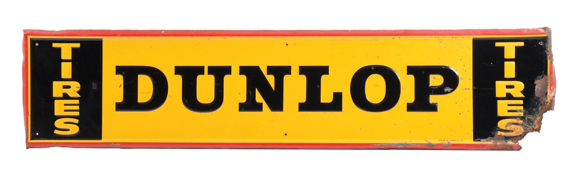 DUNLOP TIRES EMBOSSED TIN SIGN.