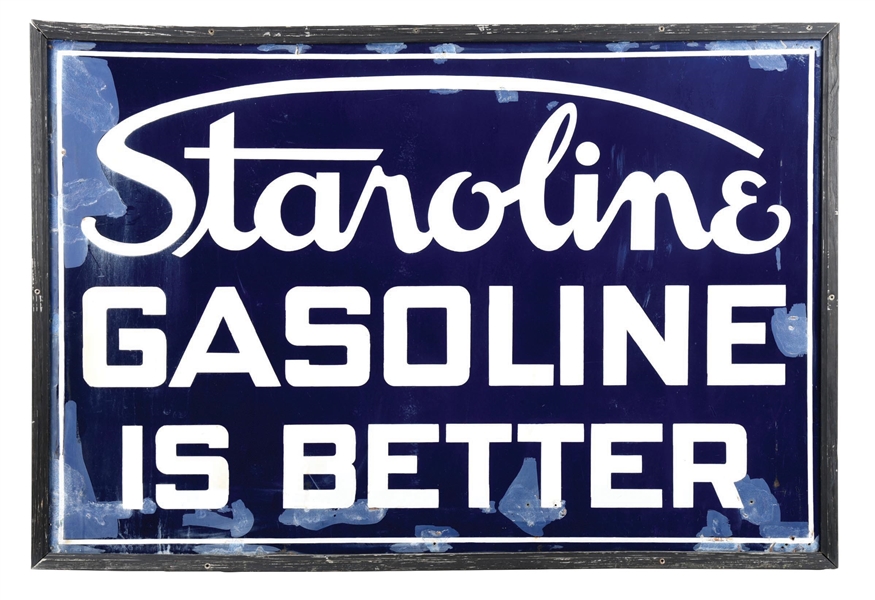 STAROLINE GASOLINE IS BETTER PORCELAIN SIGN W/ FRAME.