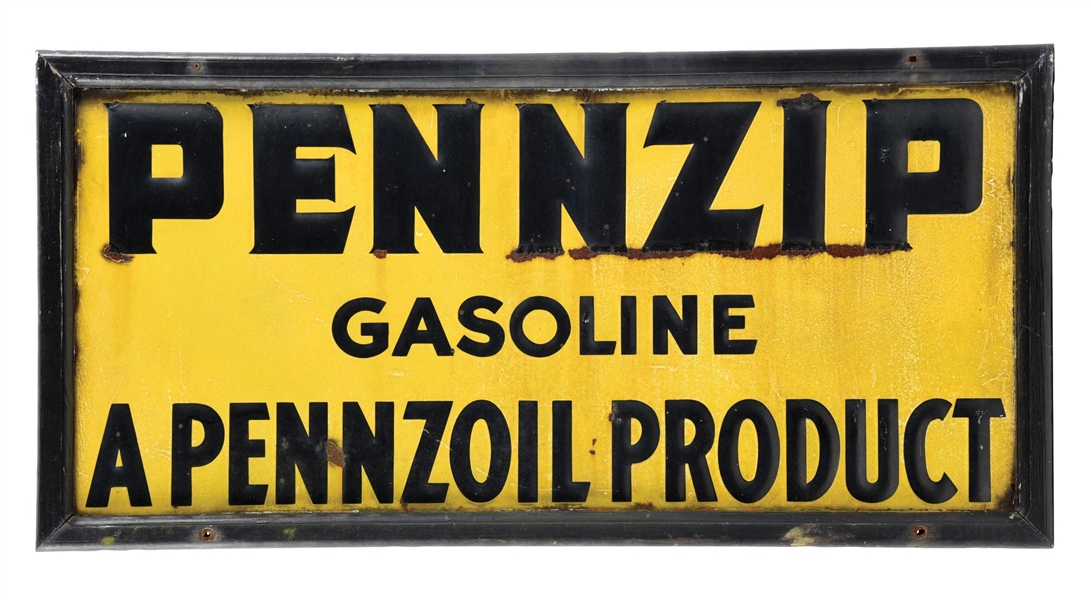 PENNZIP GASOLINE PORCELAIN SIGN. 