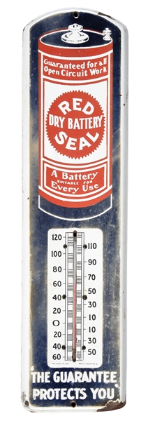 RED DRY BATTERY SEAL PORCELAIN THERMOMETER.