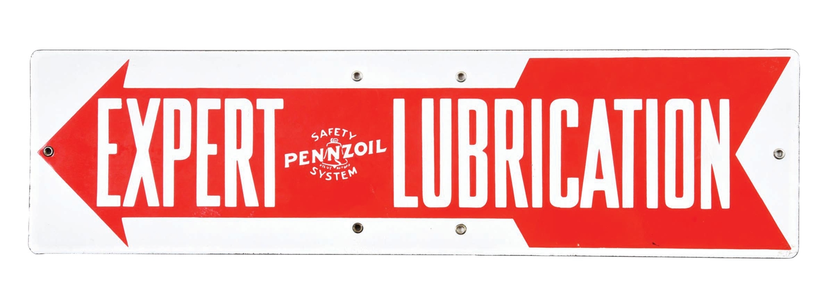 PENNZOIL EXPERT LUBRICATION PORCELAIN DIRECTIONAL SERVICE SIGN.