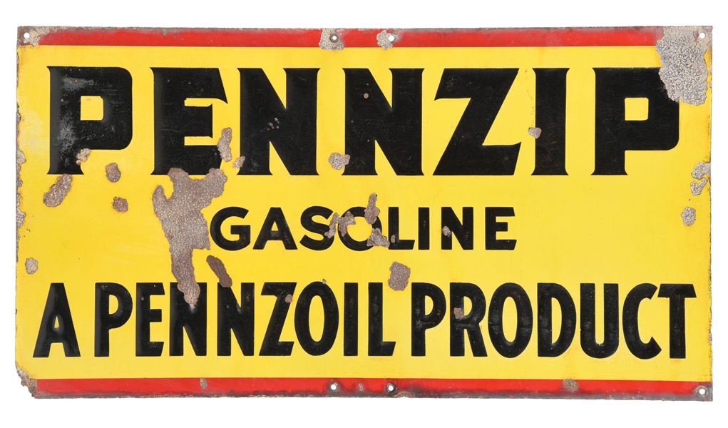 PENNZIP GASOLINE PORCELAIN SIGN. 