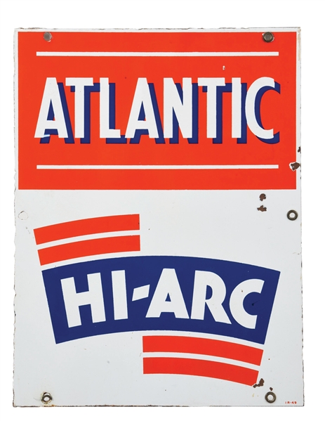 ATLANTIC HI-ARC PORCELAIN PUMP PLATE SIGN. 