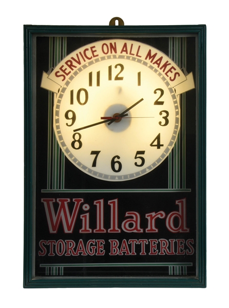 WILLARD STORAGE BATTERIES ADVERTISING CLOCK. 