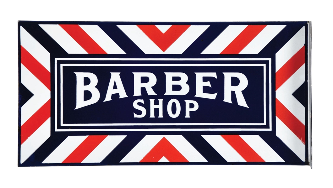 OUTSTANDING BARBER SHOP PORCELAIN FLANGE SIGN. 